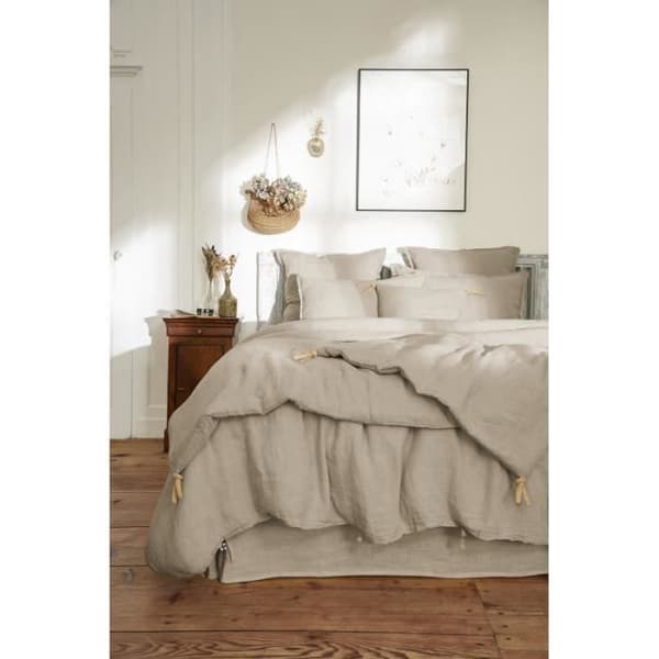 Quilt eller quiltad gavel 90 x 200 cm "Soline" Tvättat linne - Soline Sand