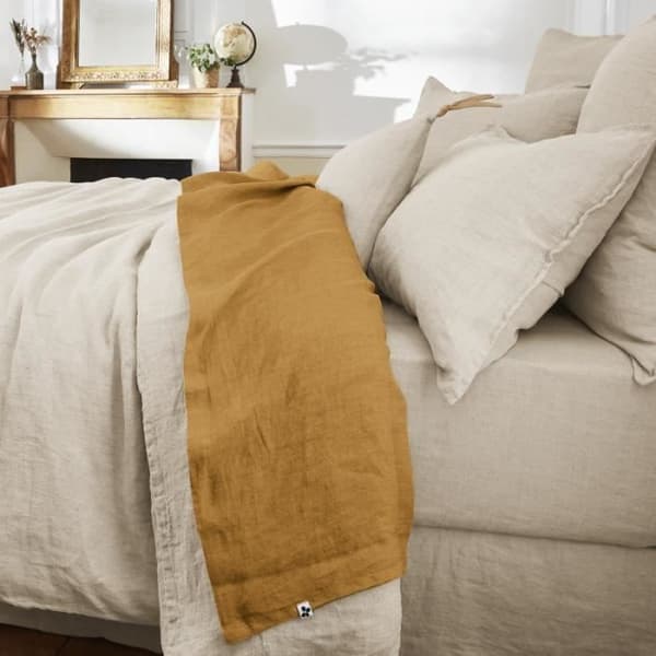 "Soline" plattlakan alla storlekar Tvättat linne - Soline Caramel - 270 x 300 cm för king size-säng