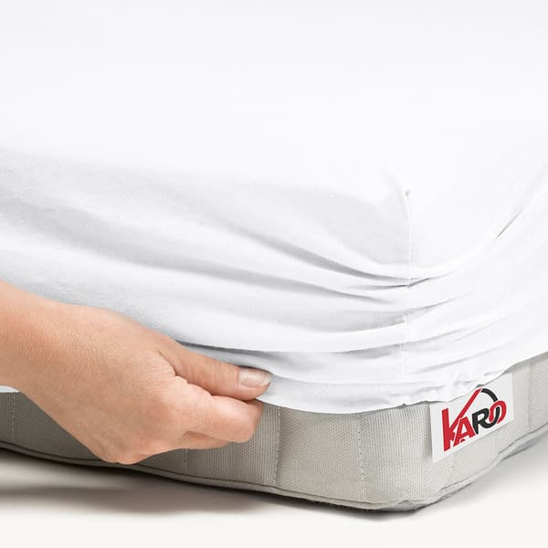 Jerseylagen med elastik 200x220 hvid 001 tyk 150g/m2 KARO