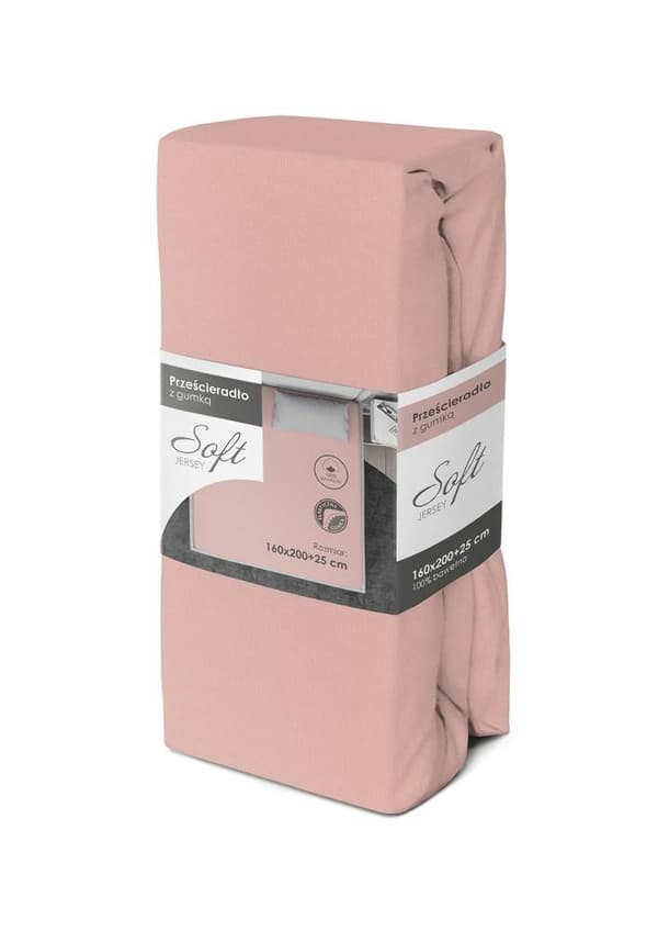 Jerseylakan med resårband, mjuk, 160x200, rosa, för 25 cm madrass