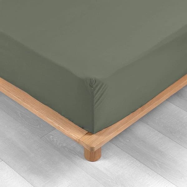 Drap Housse - Bonnet 30 Cm - Percale av Bomull - 160x200cm - Kaki - Enfärgad