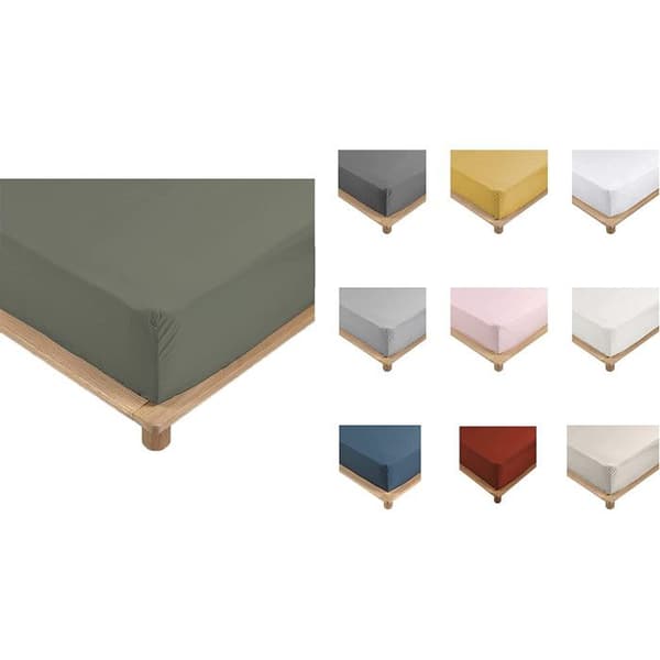 Drap Housse - Bonnet 30 Cm - Percale av Bomull - 160x200cm - Kaki - Enfärgad