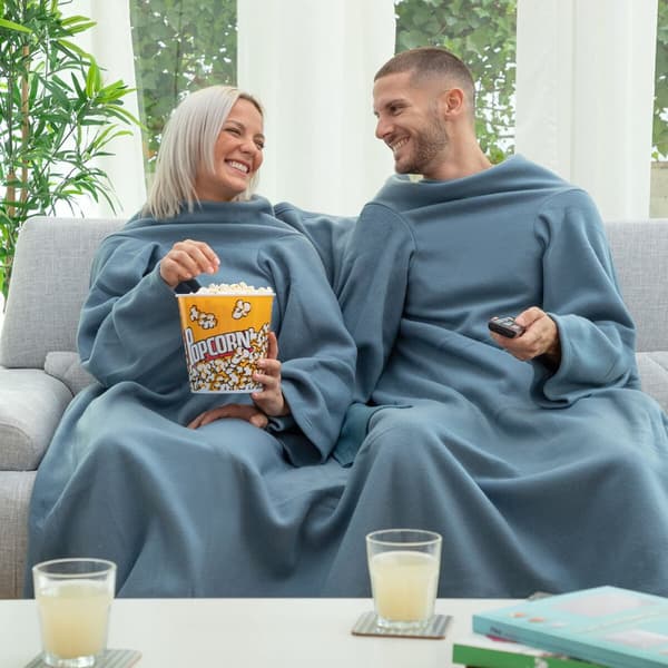 Dubbel ärmfilt med mittenplacerad ficka Doublanket InnovaGoods - Blå