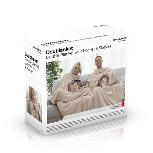 Dubbel ärmfilt med mittenplacerad ficka Doublanket InnovaGoods - Blå