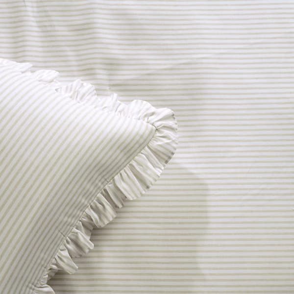 Frodig inredning - 16T003732 - Tickende Stripes Överkast Vete Vintage Chic Farmhouse Style Lättvikts 3 delar komplett set