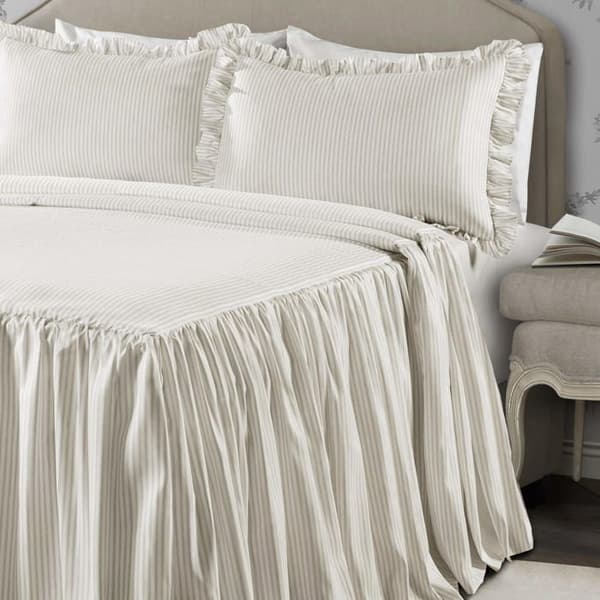 Frodig inredning - 16T003732 - Tickende Stripes Överkast Vete Vintage Chic Farmhouse Style Lättvikts 3 delar komplett set