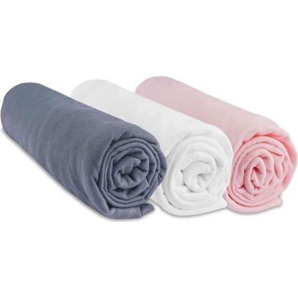 Bomulslakan 60x120 - EASY DORT - Set om 3 - Grå rosa vit - Stretchjersey - Oekotex