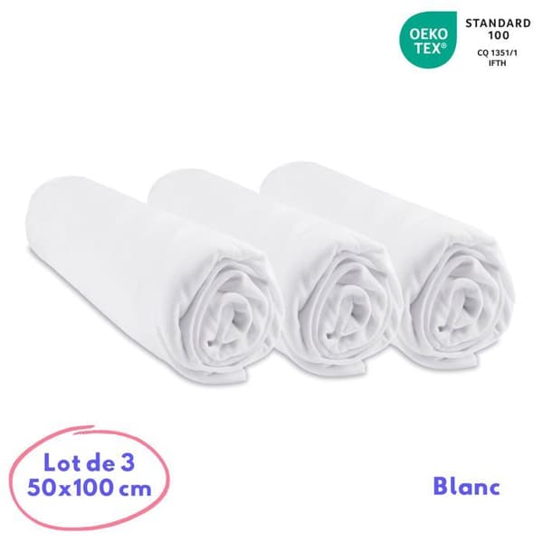 Set med 3 st bomullsjerseyen 50x100 vit