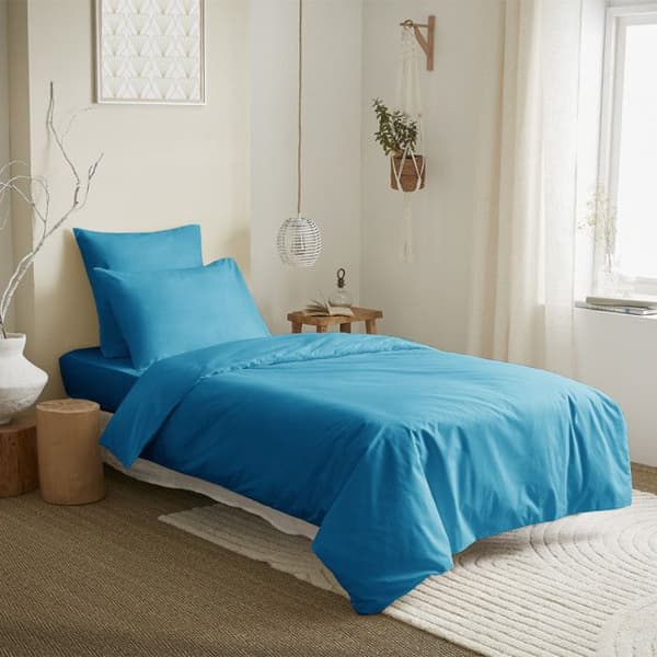 Komplett paket 4 stycken unicolor Turkos påslakan för säng 90 x 190 cm