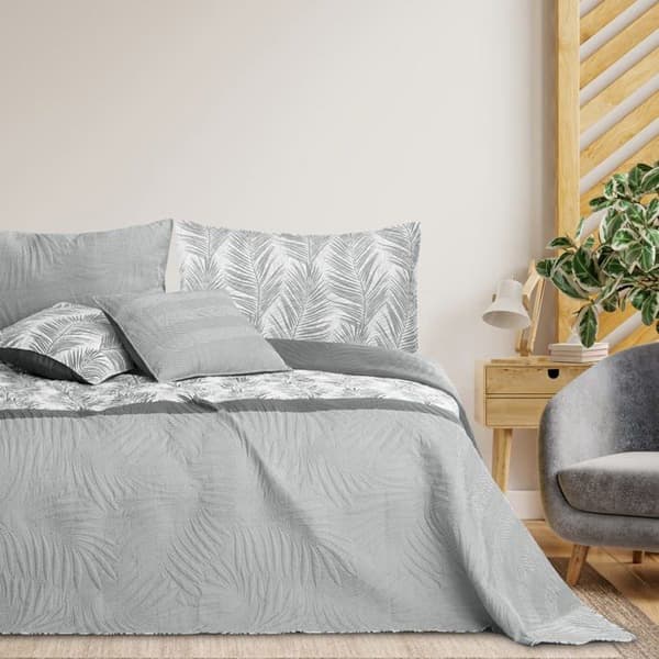 Ameliahome - AH/TRBON/GRE/260X280 - Överkast, Polyester, Tropical Bonaire Grå Vit, 260 x 280