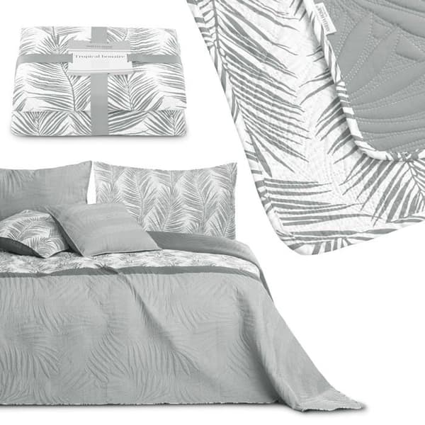 Ameliahome - AH/TRBON/GRE/260X280 - Överkast, Polyester, Tropical Bonaire Grå Vit, 260 x 280