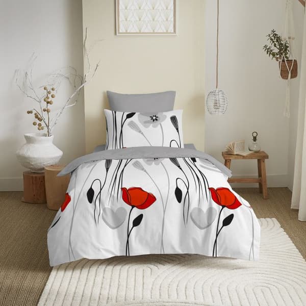 Komplett vändbart påslakanspaket för säng 90 x 190 cm Coquelicot