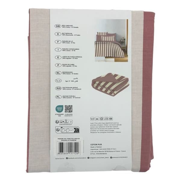 Komplett vändbart påslakanspaket för säng 180 x 200 cm "King size" Deauville lila
