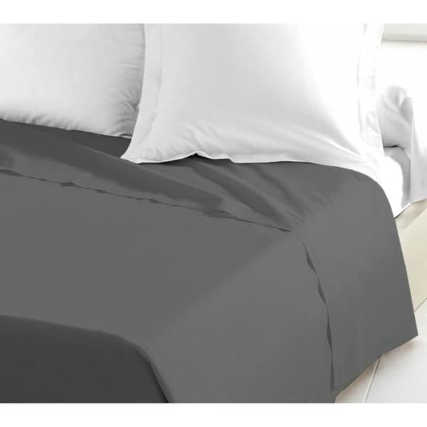 Vanligt platt lakan för 2 personer 100% bomull - Mörkgrå - 240x300 cm