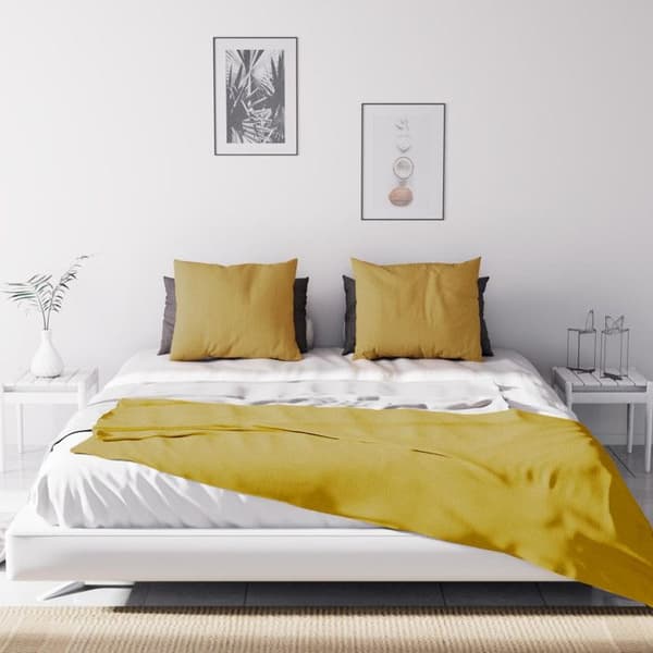 Sängkast - Soleil d'Ocre - Adèle - Senapsgul - 240x220 cm - Fina ton-i-ton-ränder