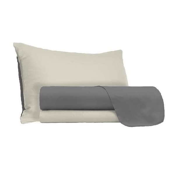 HOMEMANIA Double Face Sheet Set - Sovrum - Enkel - Made in Italy - Grå, Kräm i 100 % bomull, 150 x 300 cm