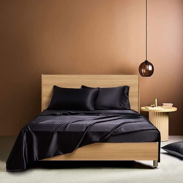 Lakan 160x200 cm Svart satinhuv 30 cm Mönster siden Lakan Lakan 160 x 200 cm Vanligt Slät Andas för tjock madrass