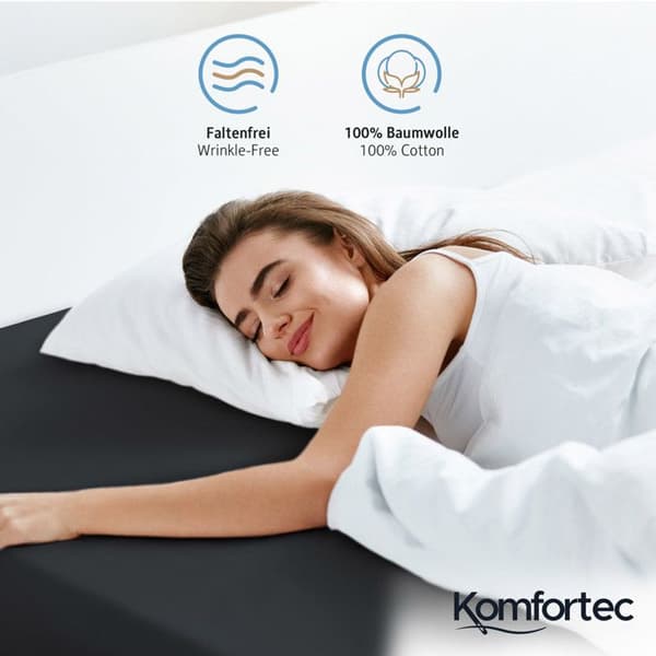 Komfortec Jersey Fitslakan 160x200 cm, 100% bomull, svart