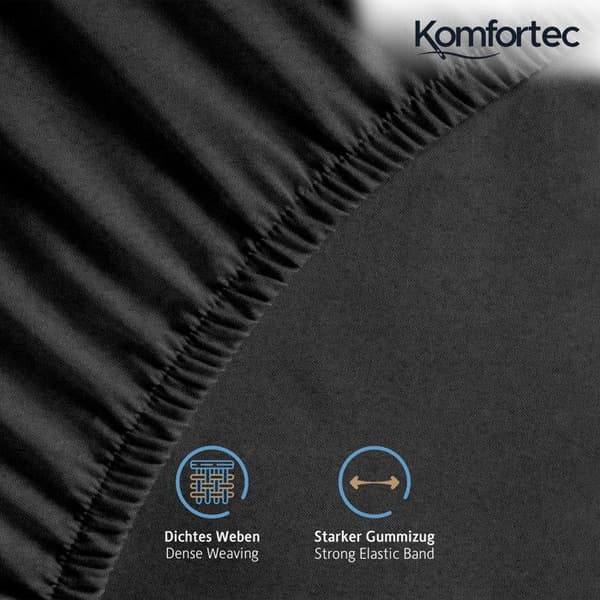 Komfortec Jersey Fitslakan 160x200 cm, 100% bomull, svart