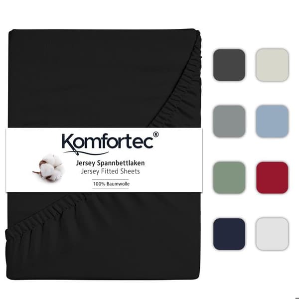 Komfortec Jersey Fitslakan 160x200 cm, 100% bomull, svart