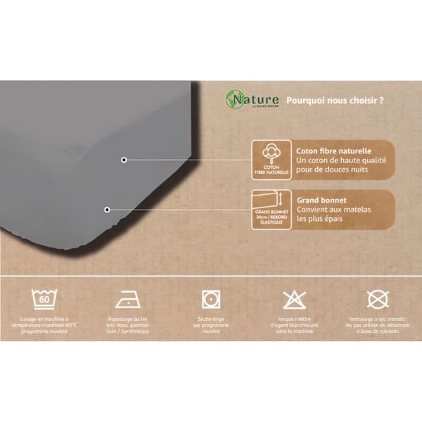 Drap hus i bomull 200x200 cm PERCALE ecru, av Soleil d'ocre