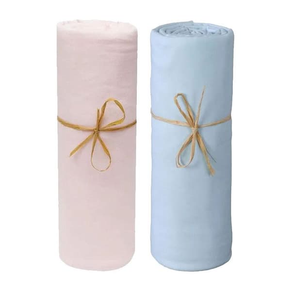 Set med 2 spjälsängsskydd 60 x 120 cm / 100% bomull / 57 trådar/cm² - 1 Rosa + 1 Himmel