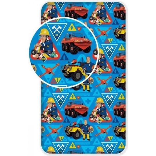 Fitslakan - Fireman Sam - 100% bomull - Blå - 90 x 200 cm - Officiell licens