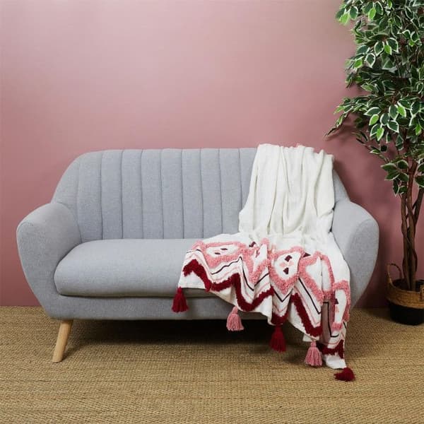 Kasta av Soffa - PARIS PRIX - Etnisk - 130x150cm - Rosa &amp; Vit - Naturlig Bomull