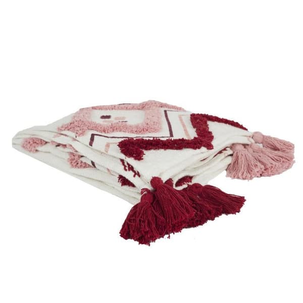 Kasta av Soffa - PARIS PRIX - Etnisk - 130x150cm - Rosa &amp; Vit - Naturlig Bomull