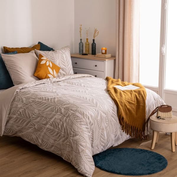 Sängklädesuppsättning tryckt "Nalh" 240x220cm beige lin - Atmosphera inredningsdesigner - Beige