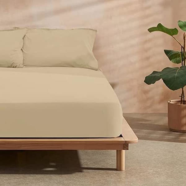 Taupe mikrosatin underlakan för 135/140cm säng - BL BELUM - Mått 140x200cm + 30cm mössa