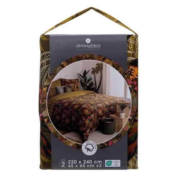 Sängkläder med tryck "Tropical boudoir" 240x220cm grön kaki - Atmosphera inredningsdesigner - Kaki