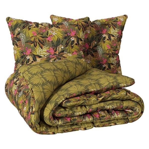 Sängkläder med tryck "Tropical boudoir" 240x220cm grön kaki - Atmosphera inredningsdesigner - Kaki