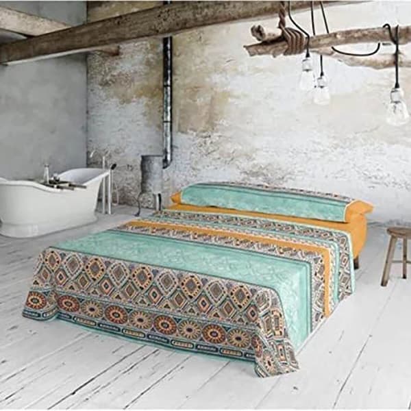 Bäddset - LOIS - Nodin - Tryckt mönster - 50% bomull, 50% polyester - Kompatibel med madrasser på 25 till 30 cm