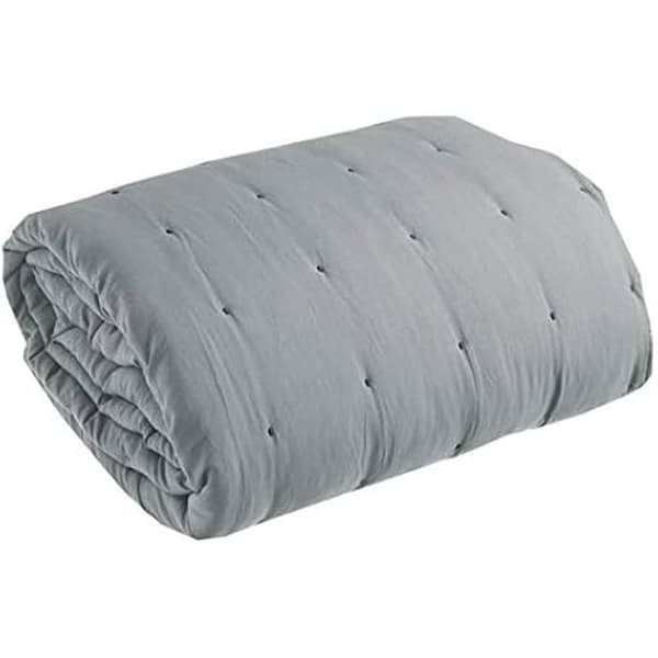Säng - PIERRE CARDIN - 135 cm - Grå - Plain Boutis - 2 dekorativa kuddar