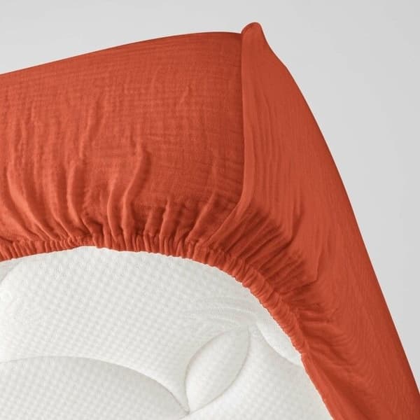 Drap housse 2 personer 140x190 cm dubbel gaze bomull 57 trådar Angelia Orange