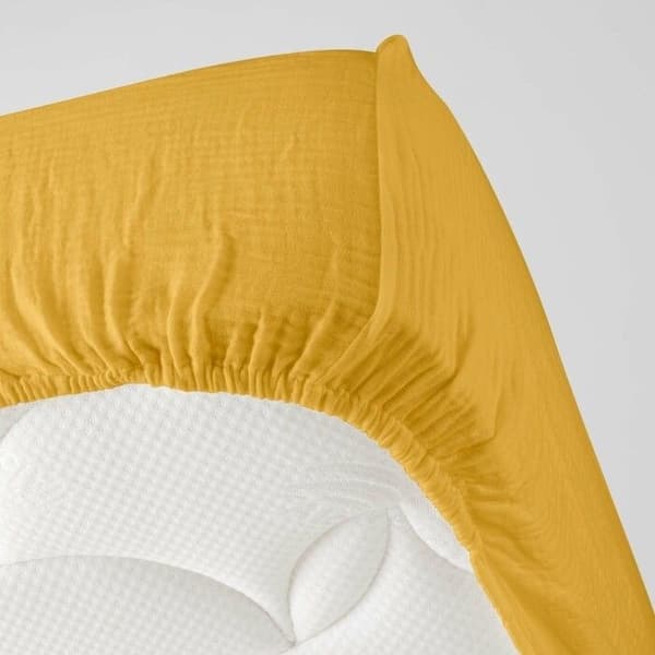 Drap housse 2 personer 140 x 190 cm dubbelgaze bomull 57 trådar Angelia Gul
