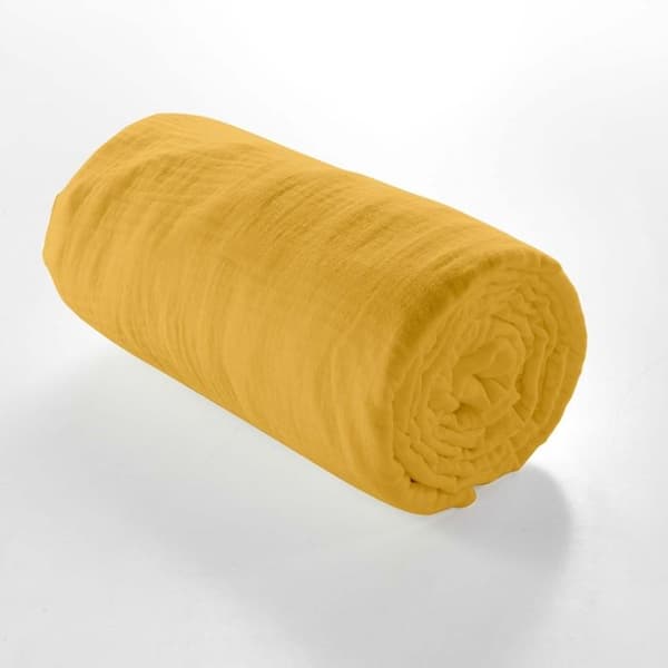 Drap housse 2 personer 140 x 190 cm dubbelgaze bomull 57 trådar Angelia Gul