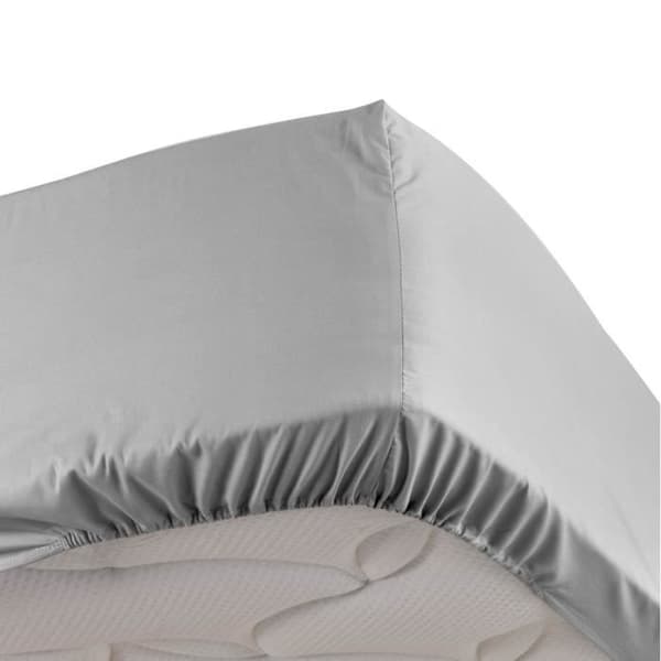 Drap housse - Percale av bomull - 180 x 200 cm - Ljusgrå