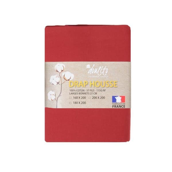 Drap housse Doulito - 160x200 cm - Tillverkad i Frankrike - Bomull - Bordeaux