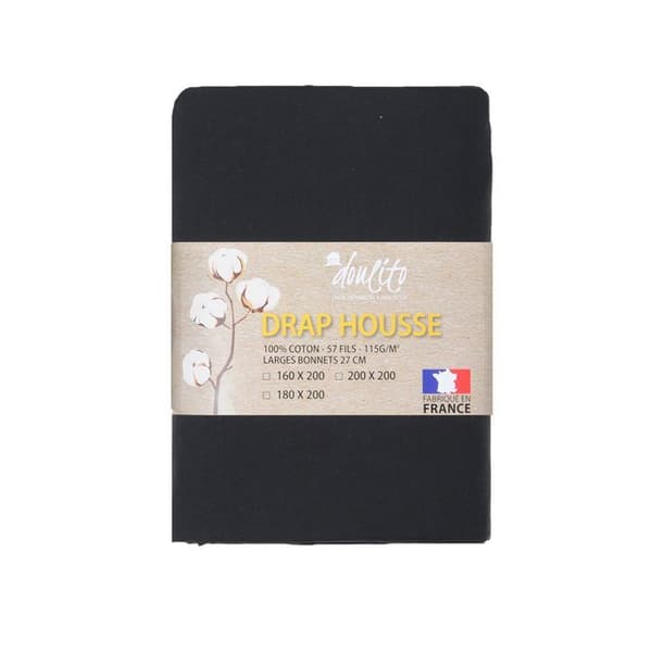 Drap housse Doulito - 160x200 cm - Tillverkat i Frankrike - Bomull - Svart