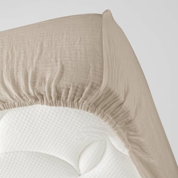 Drap housse 2 personer 140 x 190 cm dubbel gasväv bomull 57 trådar Angelia Sand