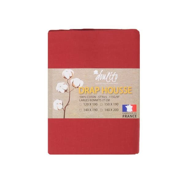 Drap housse Doulito - 140x190 cm - Tillverkad i Frankrike - Bomull - Bordeaux
