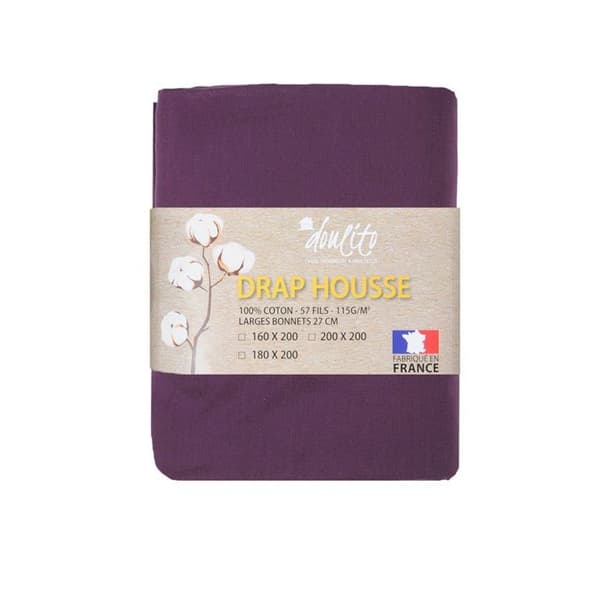 Drap housse Doulito - 180x200 cm - Tillverkat i Frankrike - Bomull - Plommon 180 x 200