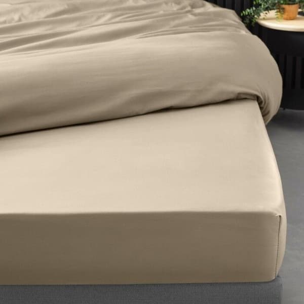 Drap hus 160x200 cm - Percale 100% bomull - Sänggavel 30 cm - Sand - INNEMJUKHET