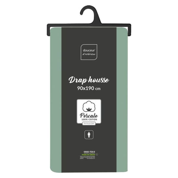 Drap housse 90x190 cm - Percale 100% bomull - DOUCEUR D'INTERIEUR - Lind - Huvud 30 cm