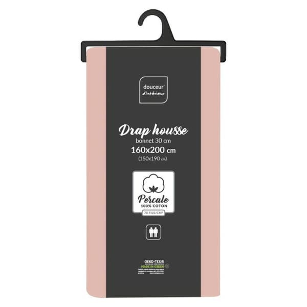 Drap housse 160x200 cm - Percale 100% bomull - Bonnet 30 cm - Nude - DOUCEUR D'INTERIEUR