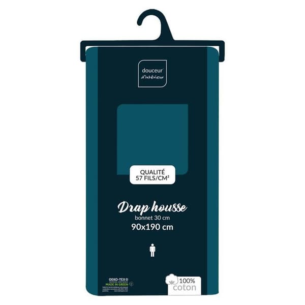 Drap hus 90x190 cm - Huvudställ 30 cm - 100% bomull - Blå