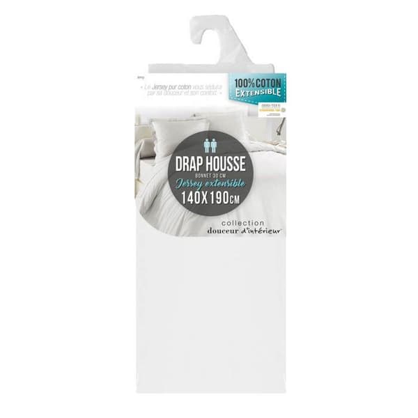 Drap housse - MARKE - 140 x 190 cm - jersey - vit - stor mudd.