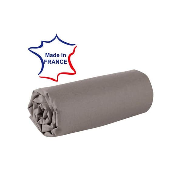 Drap housse - 150 x 190 cm - 100% bomull - 57 trådar - Frankrike - Taupe